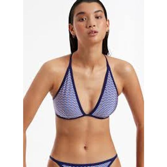 JETS AMOUDI Soft Triangle Bikini TOP Navy Blue White Sapphire J40525 US 4 Small - Picture 1 of 4